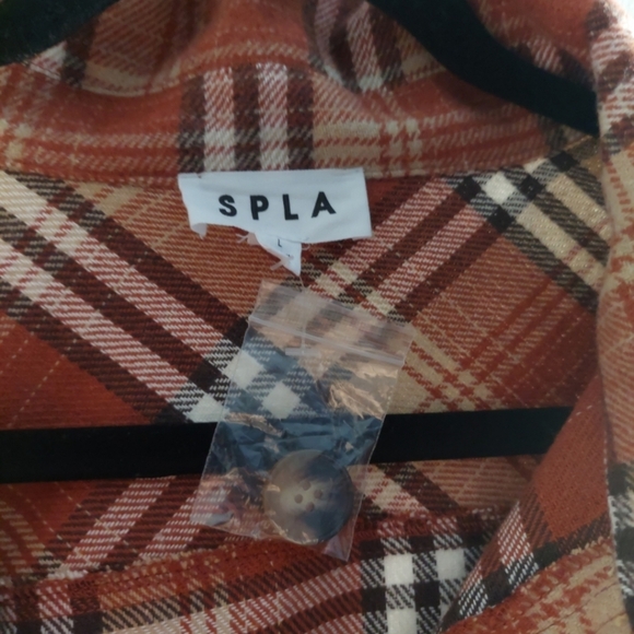 Oversized Plaid Shirt Jacket Women's Large Orange Brown New - Picture 4 of 7